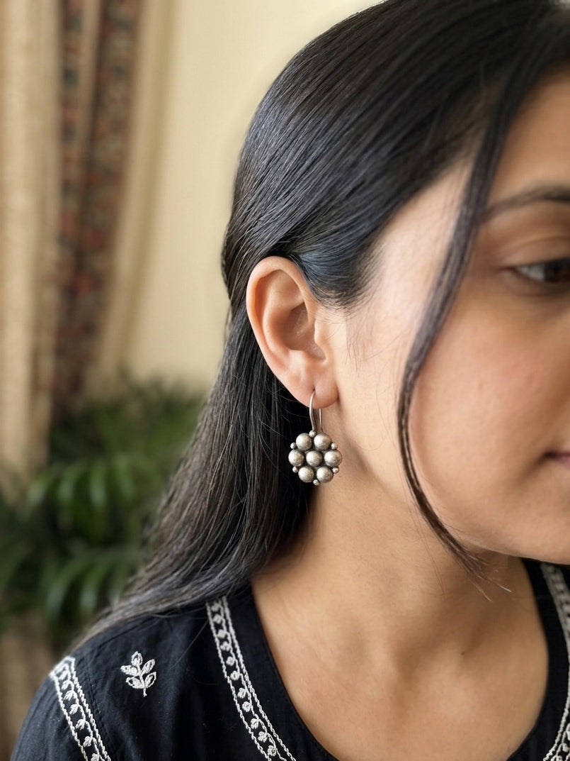 MAUSAMI - German Silver Moti Flower Danglers