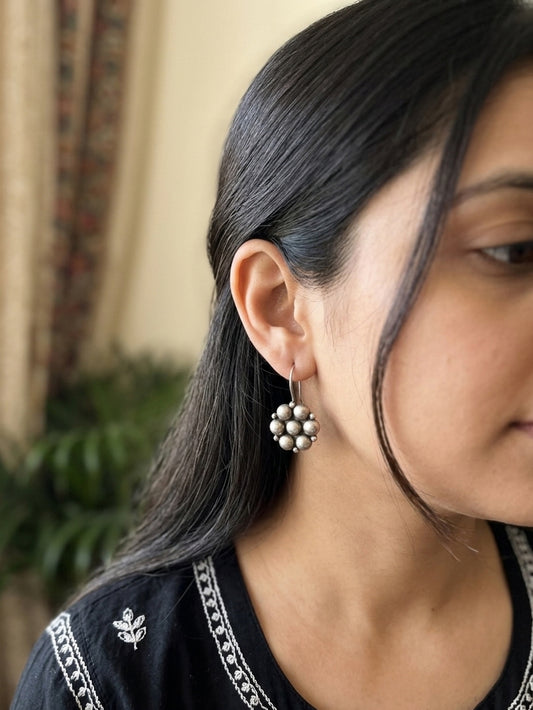 MAUSAMI - German Silver Moti Flower Danglers