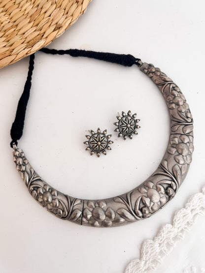 MAYURI - German Silver Hasli With Stud Earrings