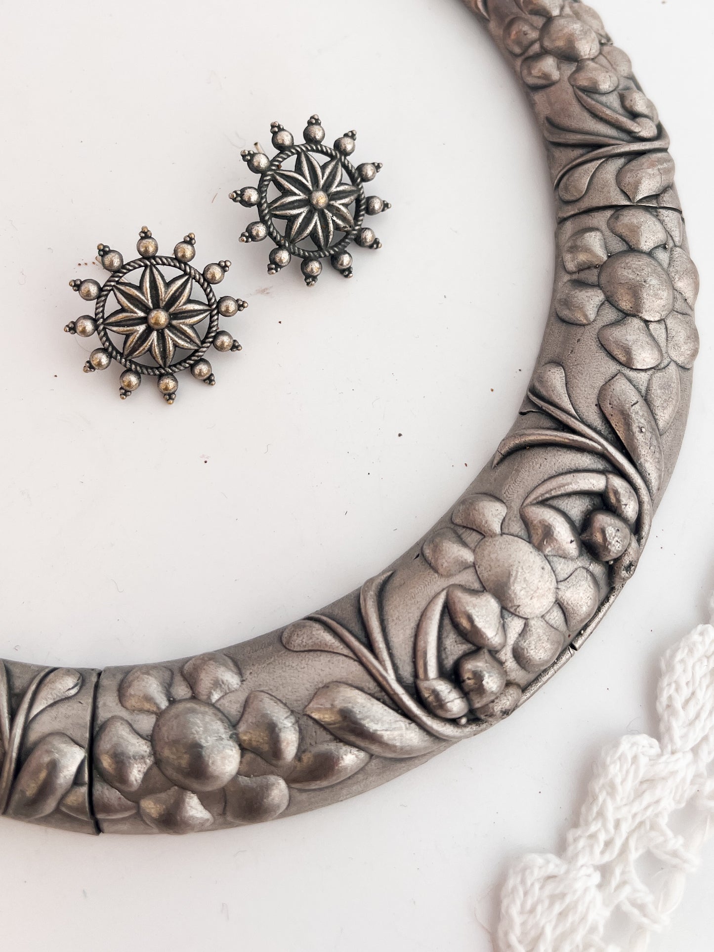 MAYURI - German Silver Hasli With Stud Earrings