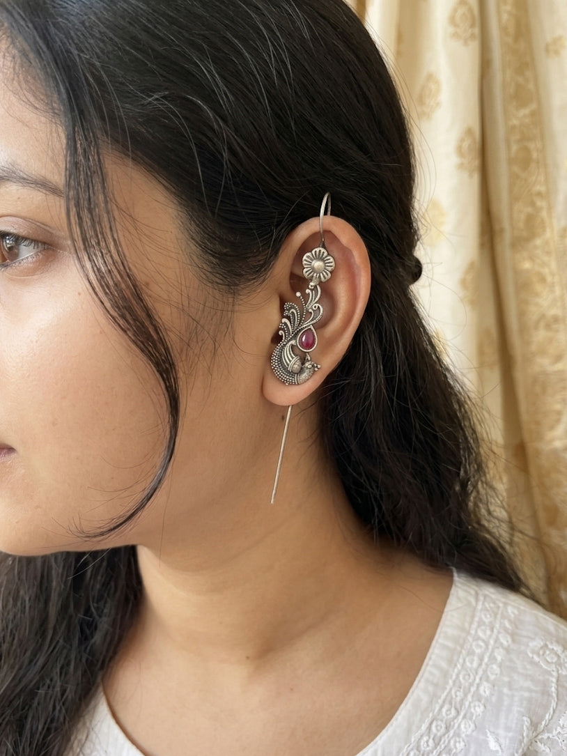 MEERA- German Silver Pink Stone Pin Earcuff