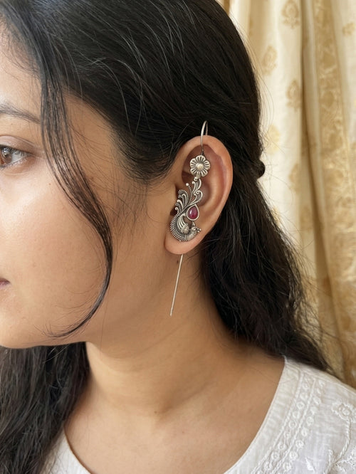 MEERA- German Silver Pink Stone Pin Earcuff