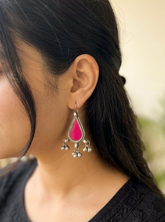 MEERA- Pink Glass Brass Dangler