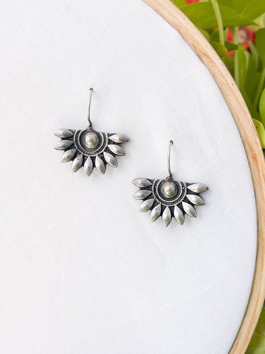 Meera - Silver Oxidised Half Flower Dangler