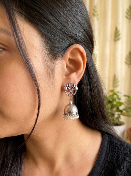 MEKHALA - German Silver Pink Stud Earrings