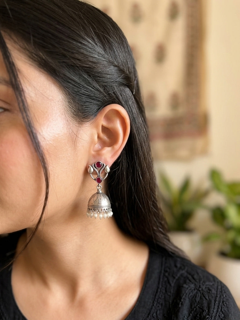 MEKHALA - German Silver Red Stud Earrings