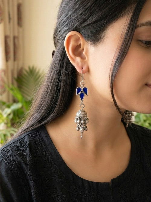 MIHIKA - Afghani Glass Jhumka Blue