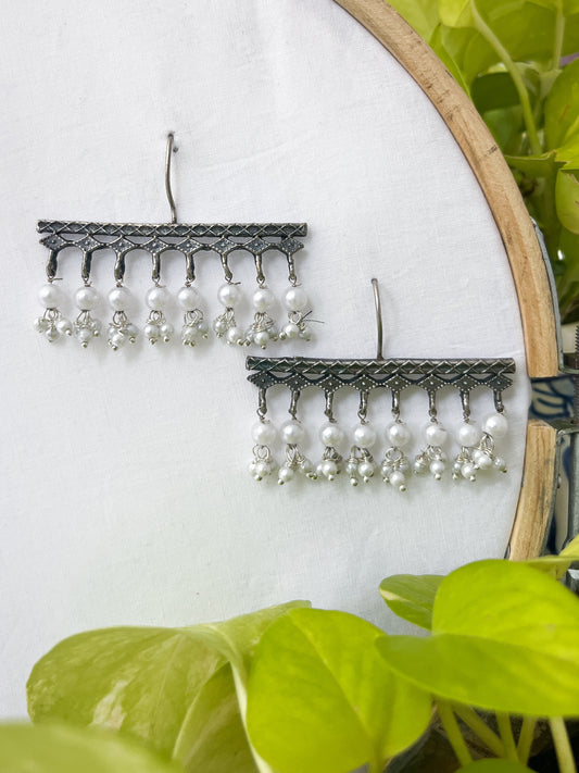 Mihika - Silver Oxidised Wide Danglers