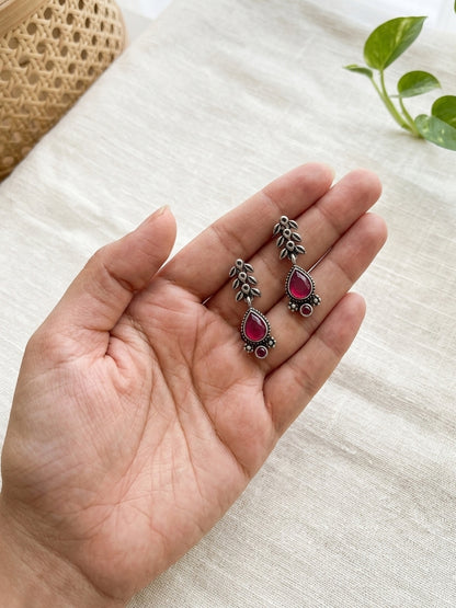 MIHIKA - German Silver Long Neckpiece With Earrings Red