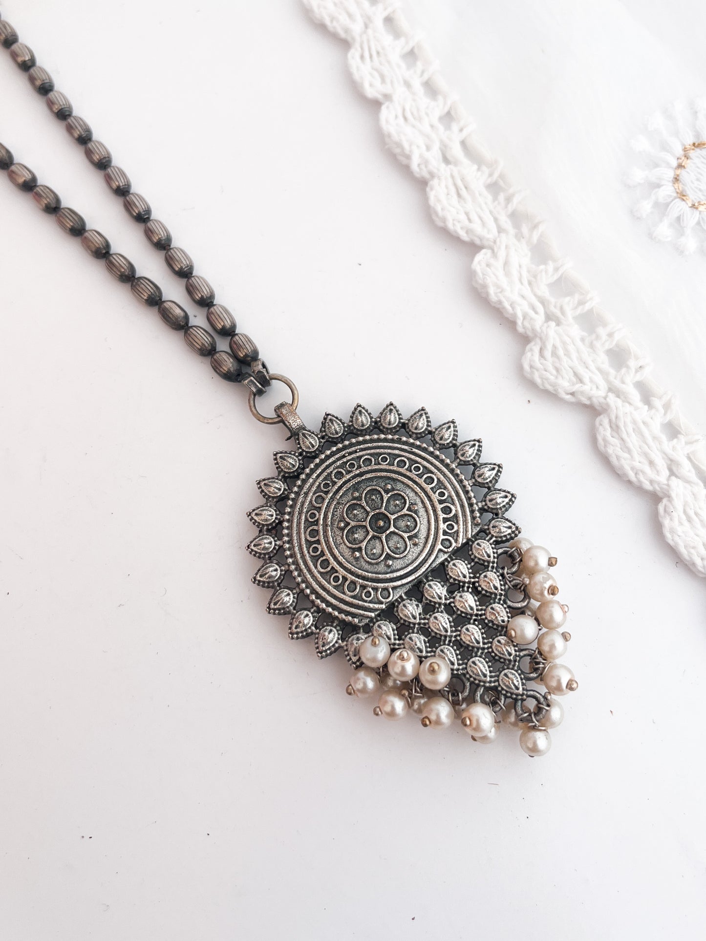 MIHIKA - German Silver Matarmala Pendant Neckpiece