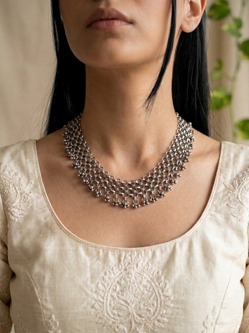 MITHILA- Brass Neckpiece With Silver Plating