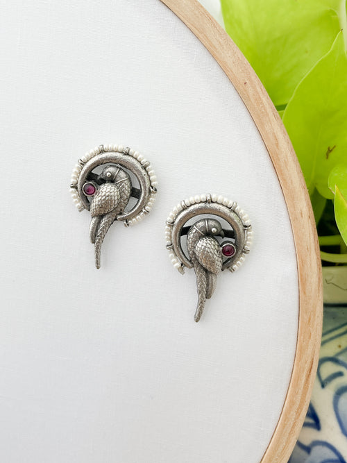 Moh - German Silver Parrot Studs Maroon