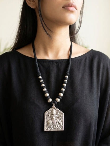 MOHINI - Brass Paan Warrior Pendant Black Patwa Dhaga Neckpiece