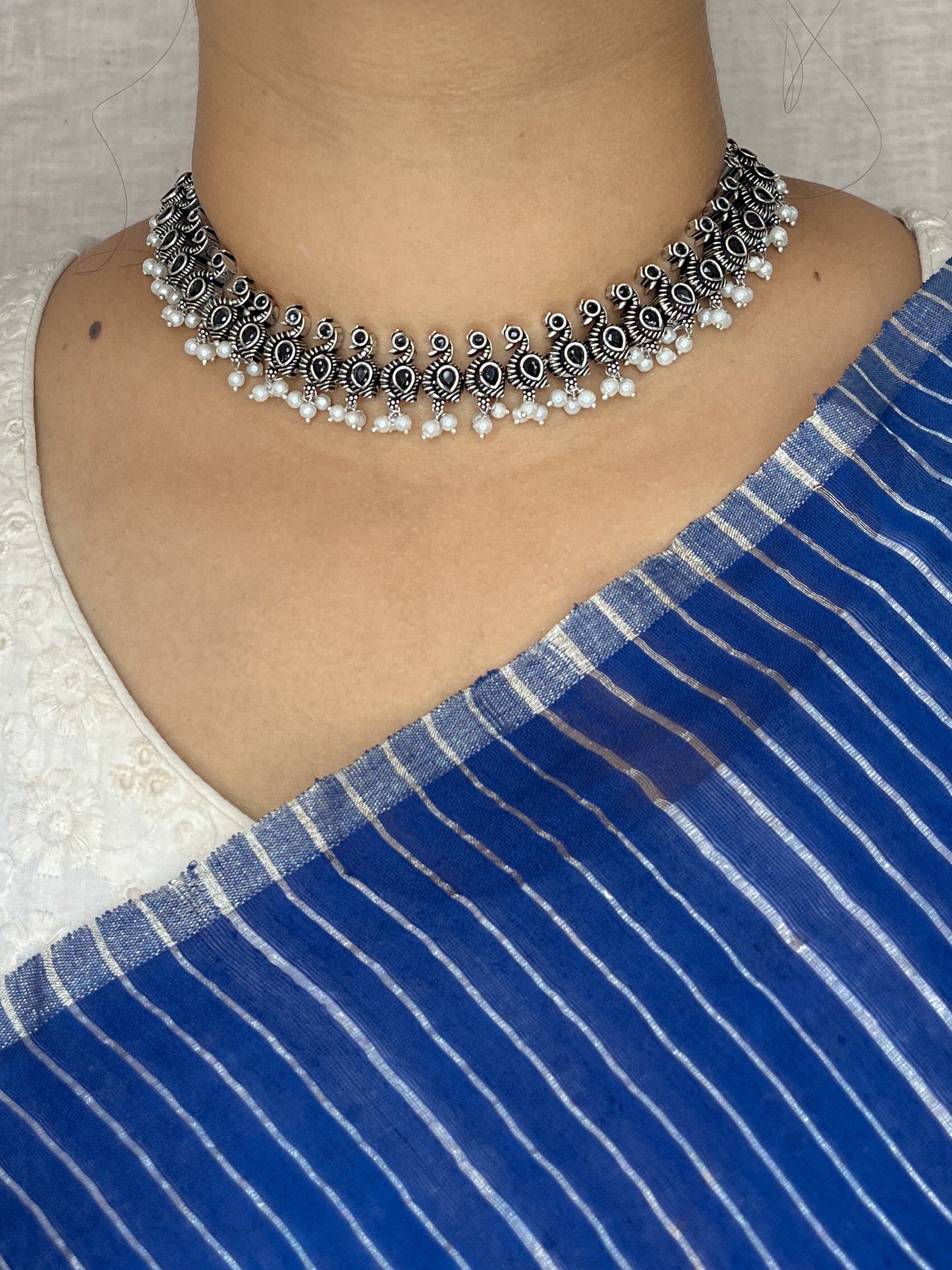 Mor Silver Oxidized Necklace Chocker Black