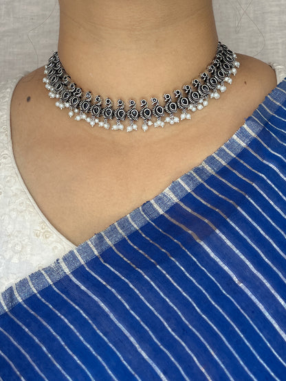 Mor Silver Oxidized Necklace Chocker Black