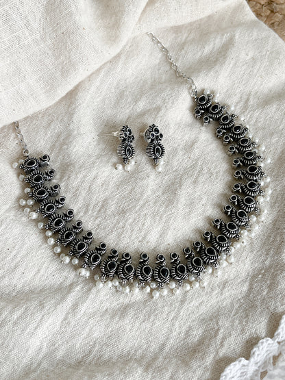Mor Silver Oxidized Necklace Chocker Black
