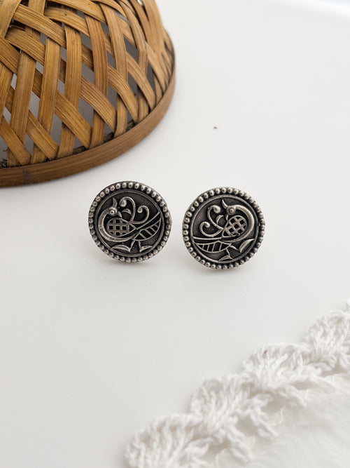 Morni - Silver Oxidised Peacock Studs