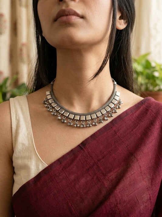 SUMITRA- Brass With Silver Plating Neckpiece