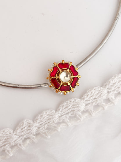 MOUSAMI - German Silver Hasli With Kundan Flower Pendant