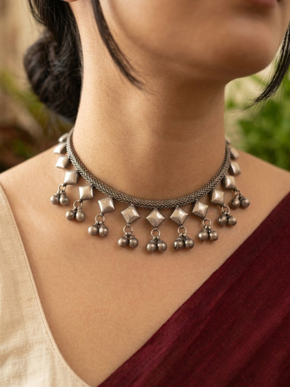 MOUSAMI - Silver Plated Brass Ghungroo Short Neckpiece
