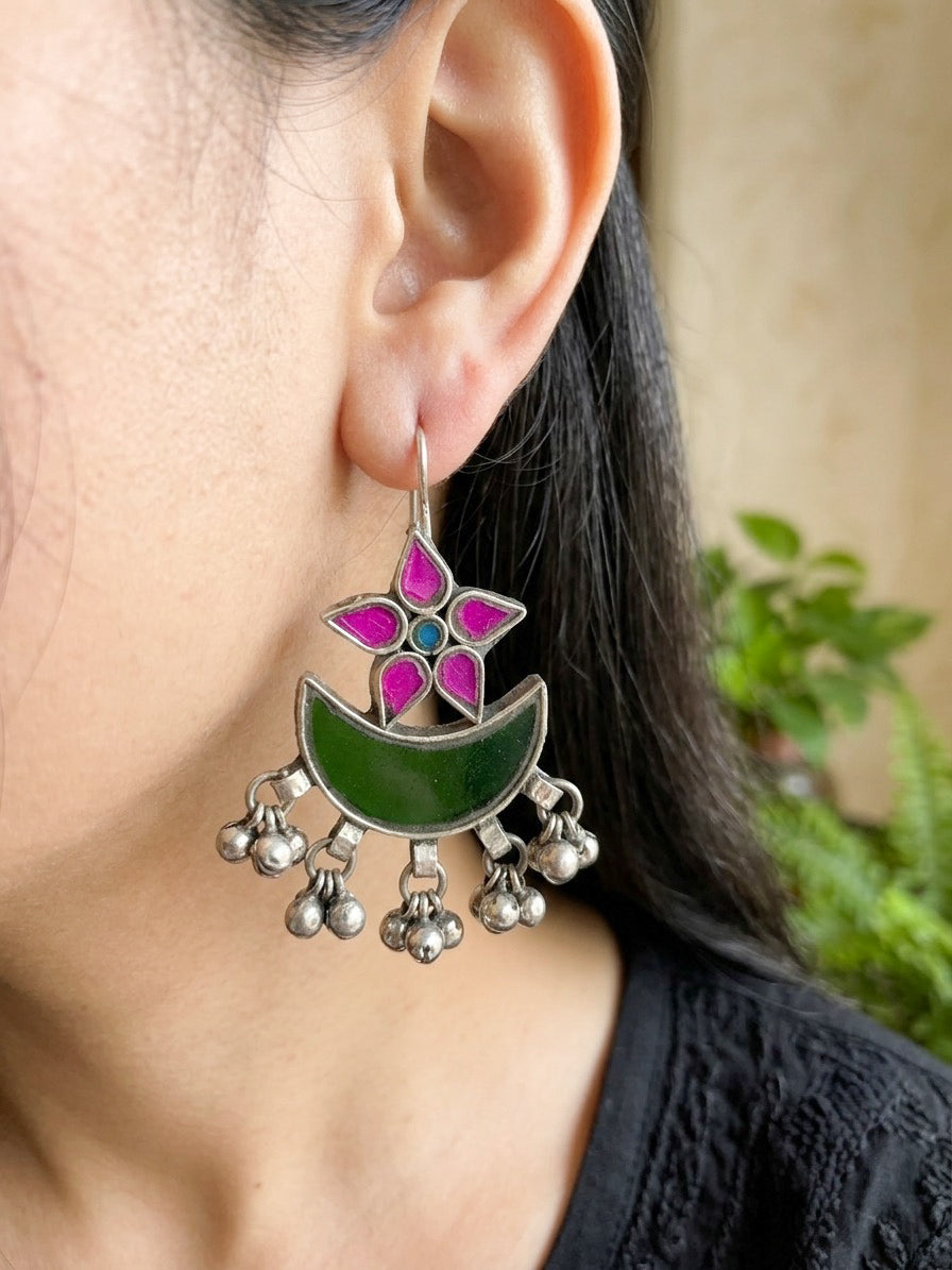 Mridhini- Afghani Glass  Chandbali Pink And Green