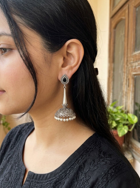 NAYANA - Brass With Silver Plating Jhumka Black