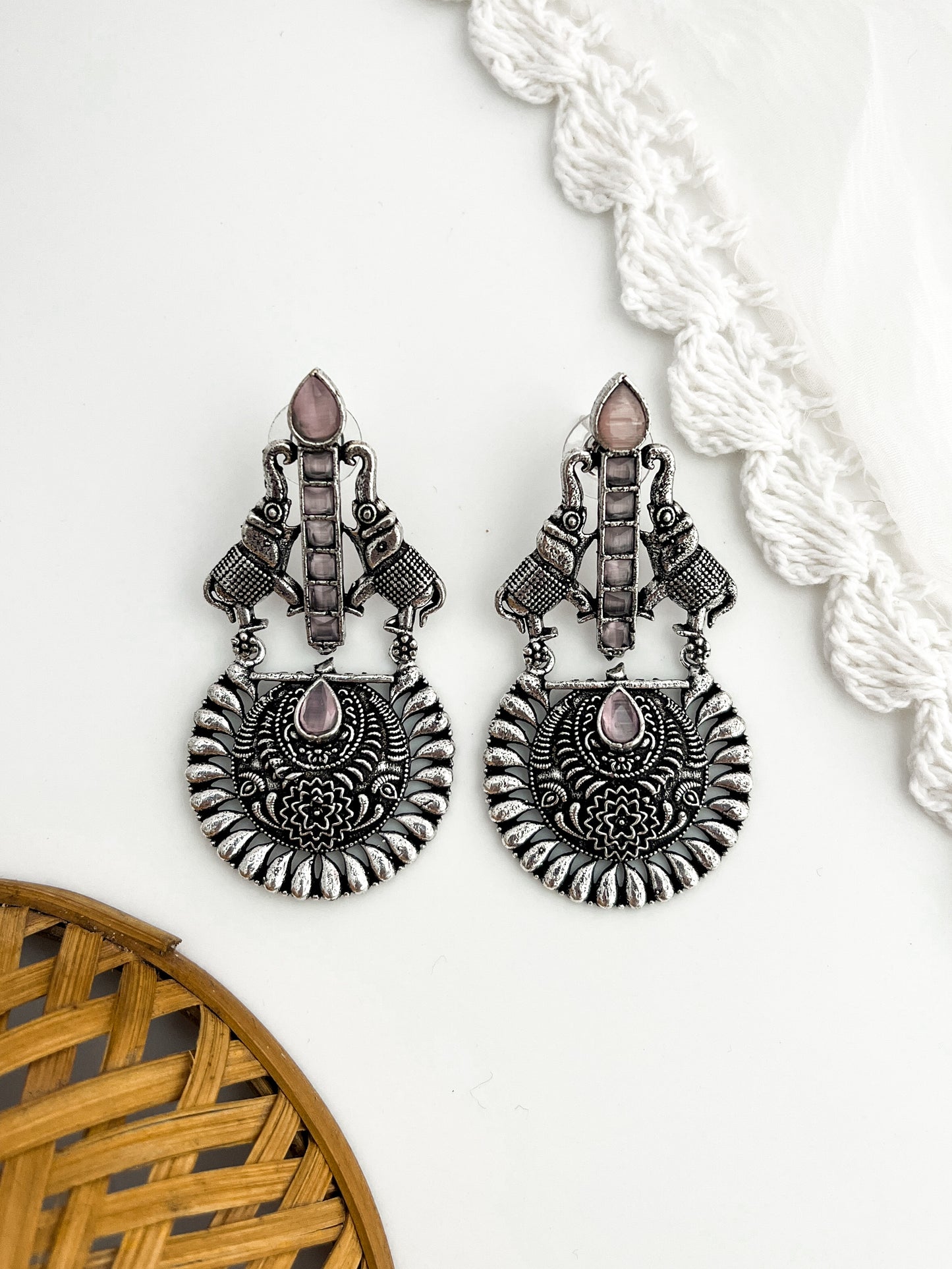 Nishika - German Silver Pink Stone Dangler