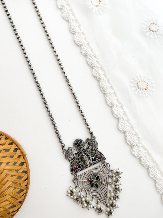Nitya - Silver Oxidized Long Neckpiece