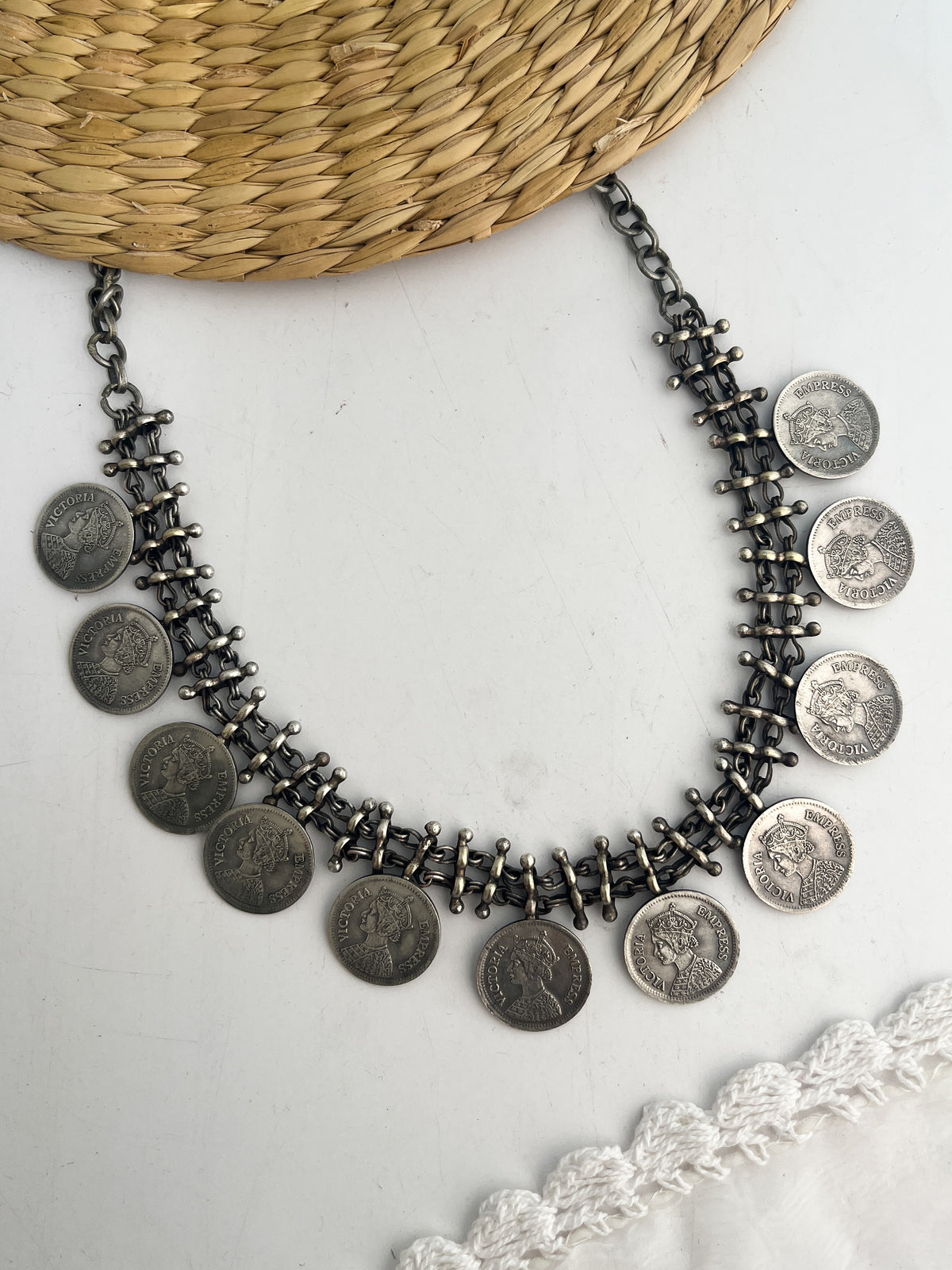 NIYATI - Brass Short Neckpiece With Silver Plating Coins