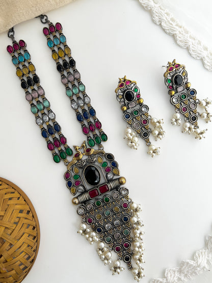 PADINI-Silver With Colourfull Stone Long Necklace Set