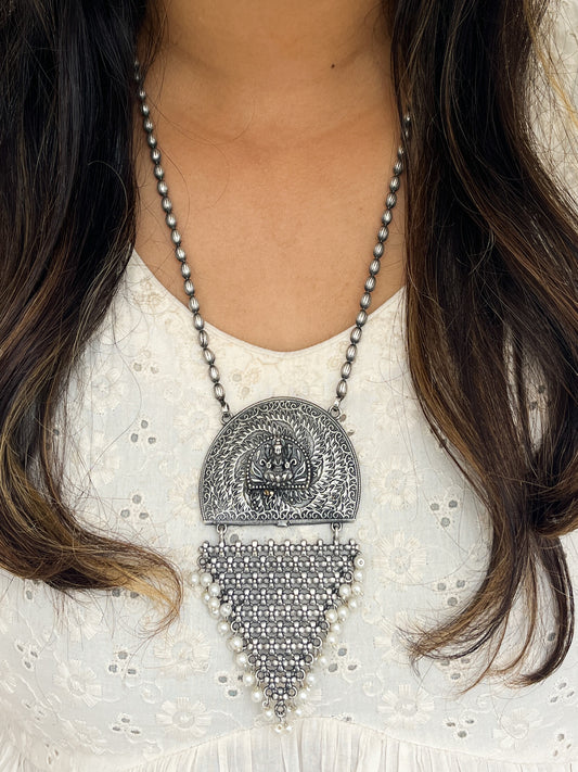 Padma Silver Oxidized Matarmala Long Neckpiece