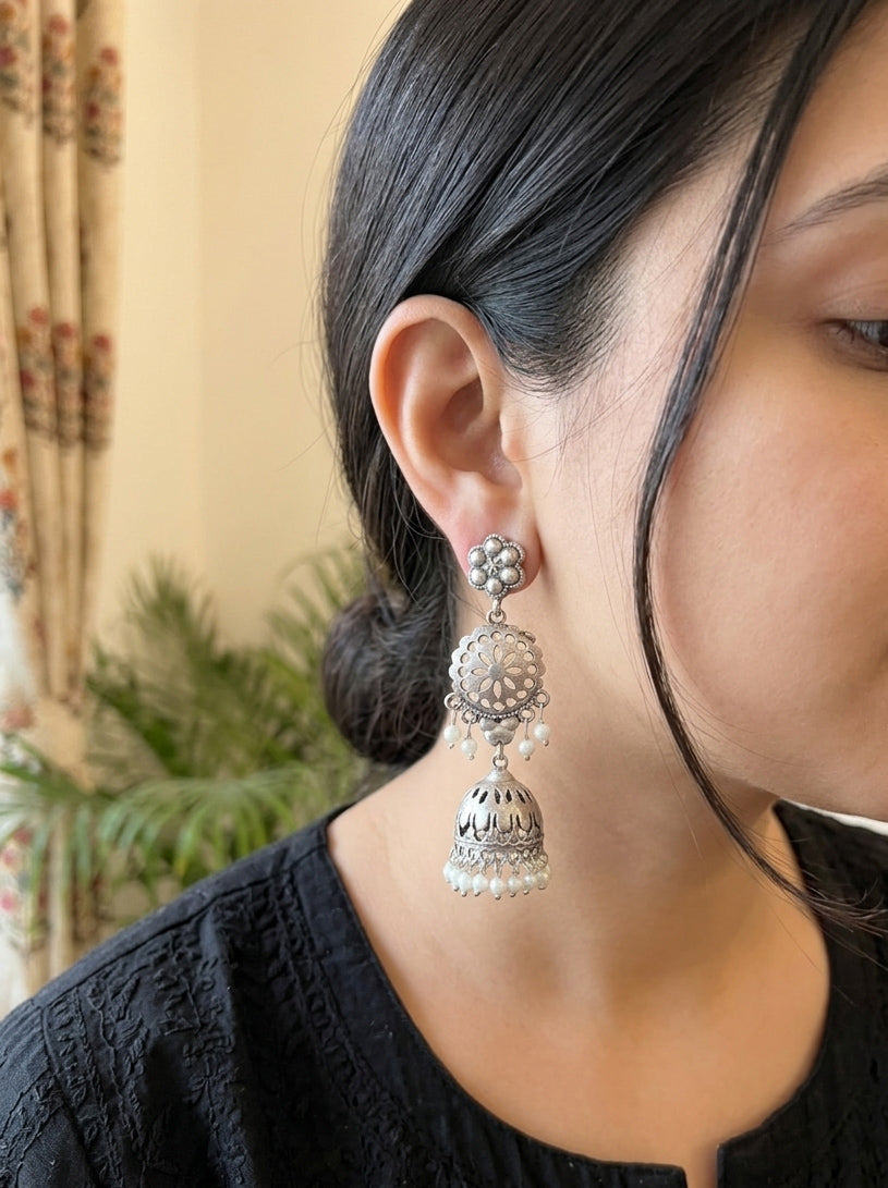 PANCHAMI - Silver Plated Brass Jhumka