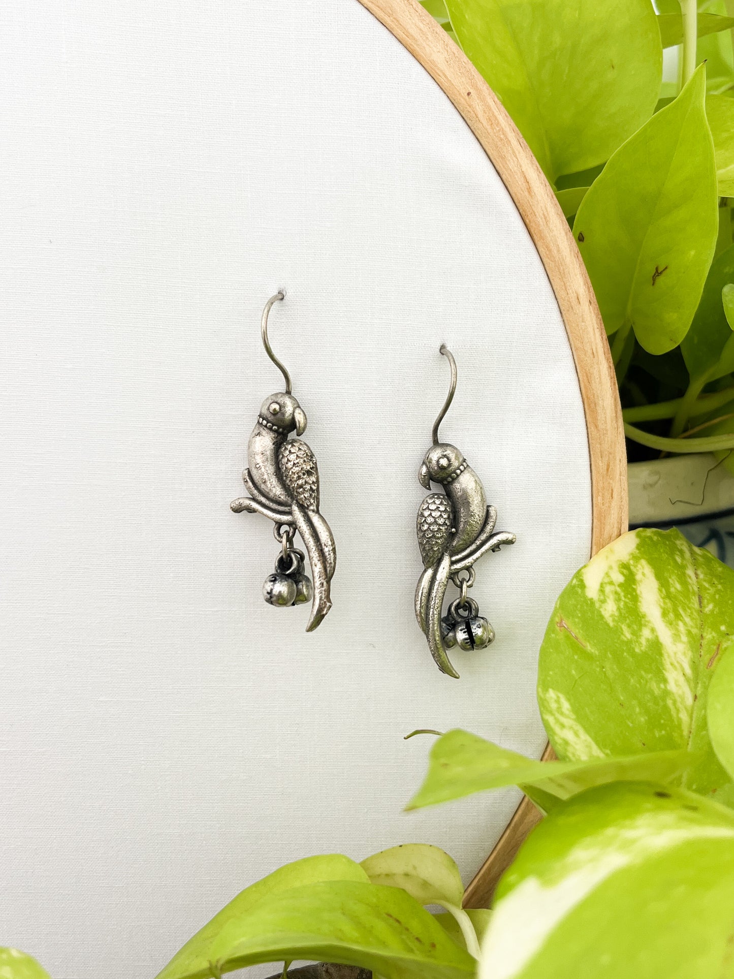 Panchi - German Silver Parrot Earrings