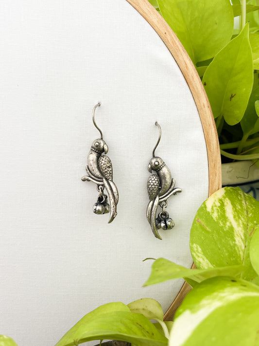 Panchi - German Silver Parrot Earrings