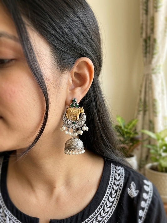 PARUL -German Silver Dual Tone Kamadhenu Jhumka