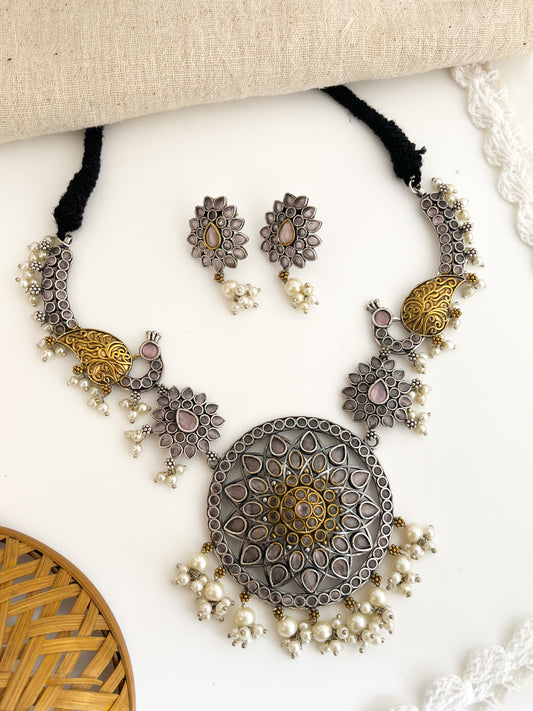 Parvati - Silver Oxidised Tual Stone Chocker Neck Piece