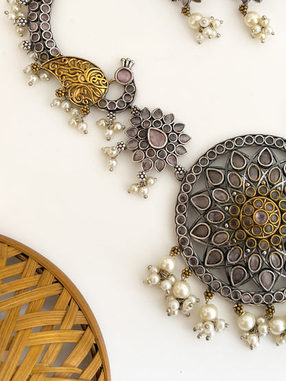 Parvati - Silver Oxidised Tual Stone Chocker Neck Piece