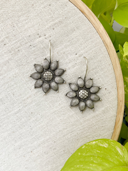 Phool - German Silver Flower Daily Wear Earrings