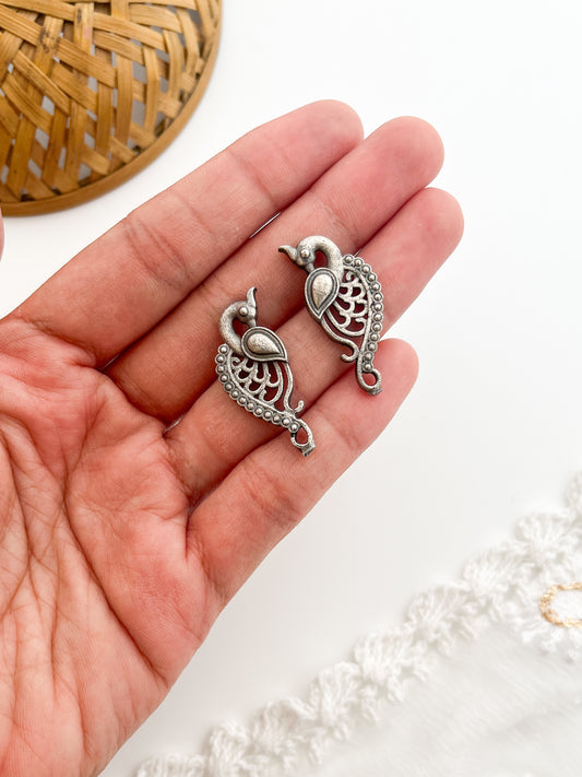 Pia - Silver Oxidised Peacock Danglers