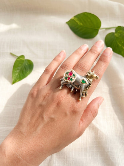 PICHWAI- Dual Tone Pichwai Kundan Studded Ring