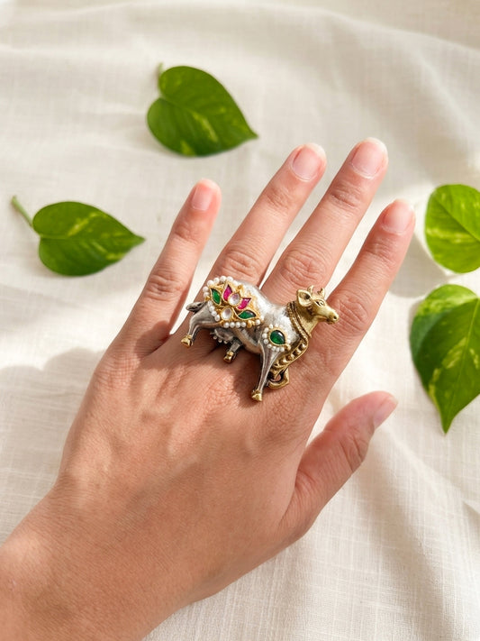 PICHWAI - Dual Tone Pichwai Kundan Studded Ring Flower