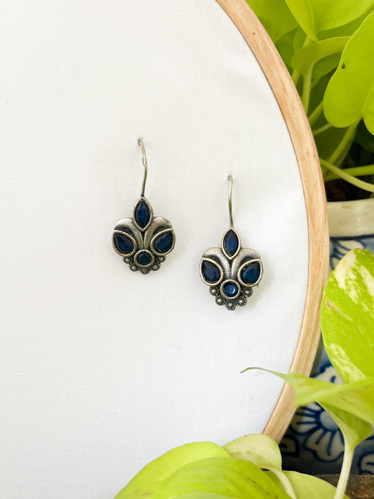 Pihu - German Silver Blue Stone Earrings