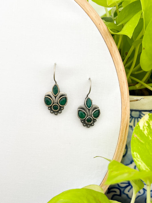 Pihu - German Silver Green Stone Earrings