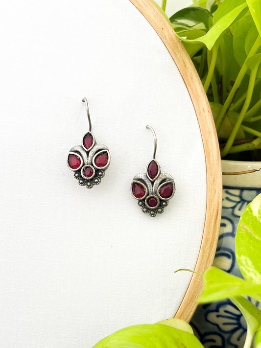 Pihu - German Silver Magenta Stone Earrings