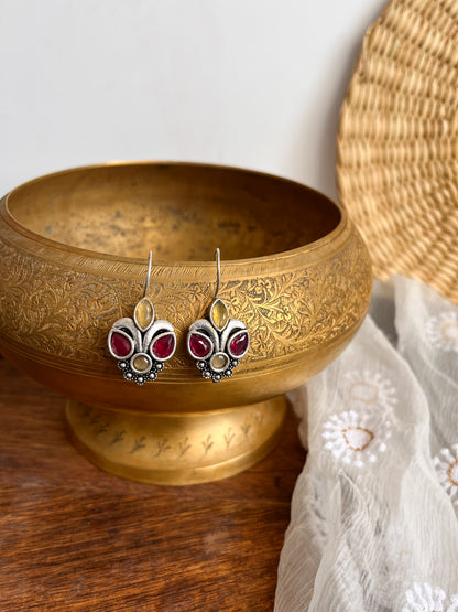 PIHU- German Silver Magenta Yellow Stone Earrings