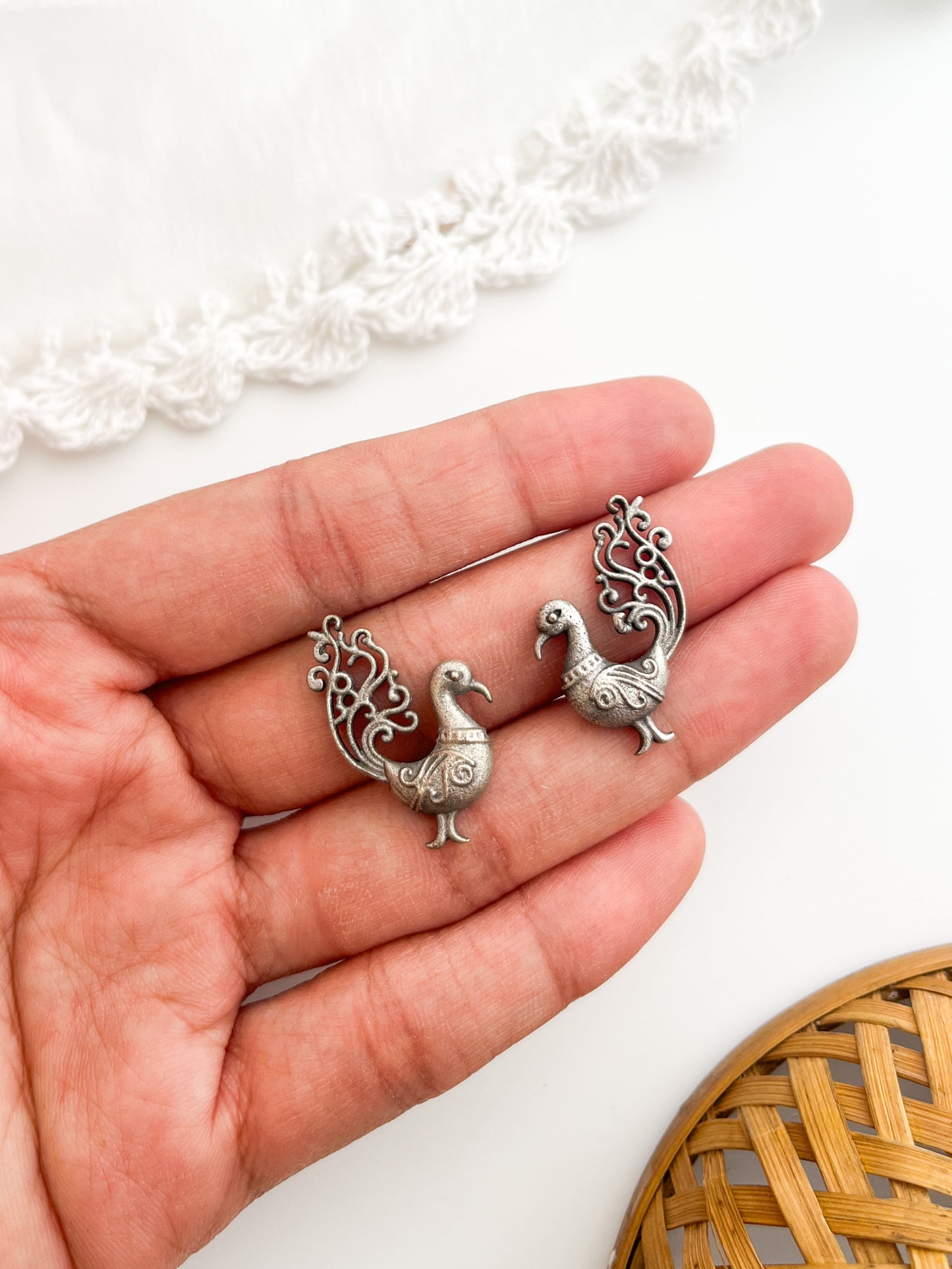 Pihu - Silver Oxidised Peacock Studs