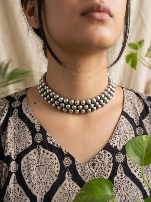 PRUTHA - Brass Silver Plated Moti Chocker