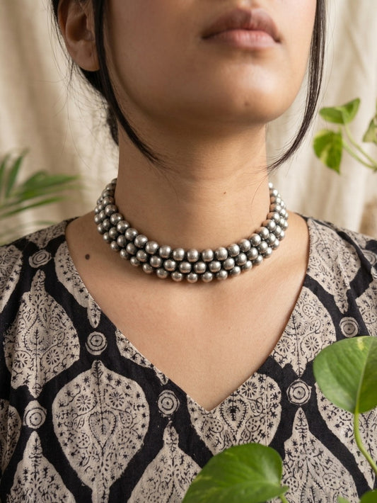 PRUTHA - Brass Silver Plated Moti Chocker