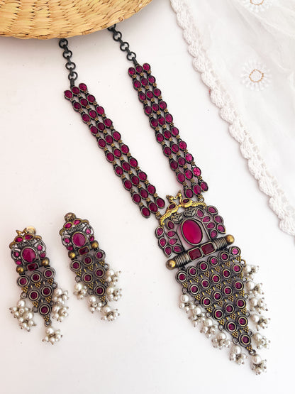 RADHIKA - Dual Tone German Silver Stone Neckpiece Set