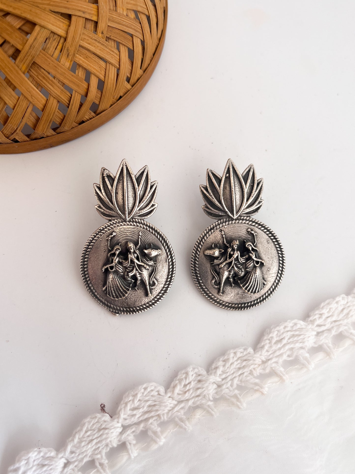 RADHIKA - German Silver Radha Krishna Stud